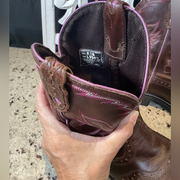 Justin Gypsy Cowgirl Brown Leather Pink Trim Detail Western Boots Size 8.5 - Picture 12 of 12
